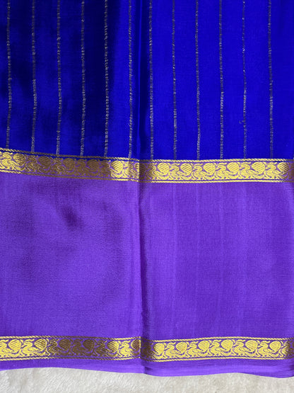 Pure Crepe Mysore Silk crush Saree In Royal Blue With Lavender Contrast Blouse-1145310