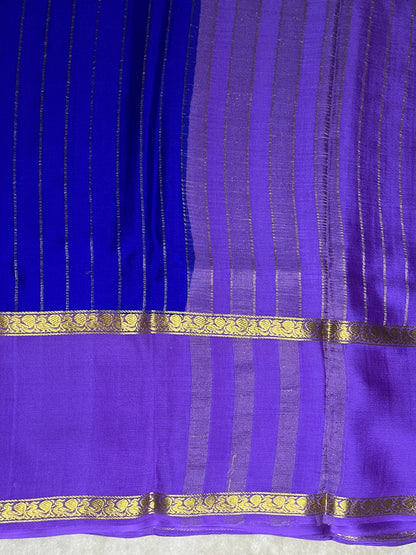 Pure Crepe Mysore Silk crush Saree In Royal Blue With Lavender Contrast Blouse-1145310