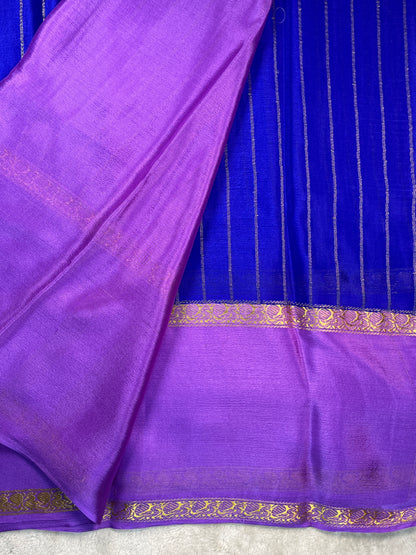 Pure Crepe Mysore Silk crush Saree In Royal Blue With Lavender Contrast Blouse-1145310