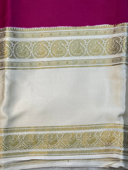Pure Crepe Mysore Silk 3D Saree In Pink With White Contrast Color Blouse