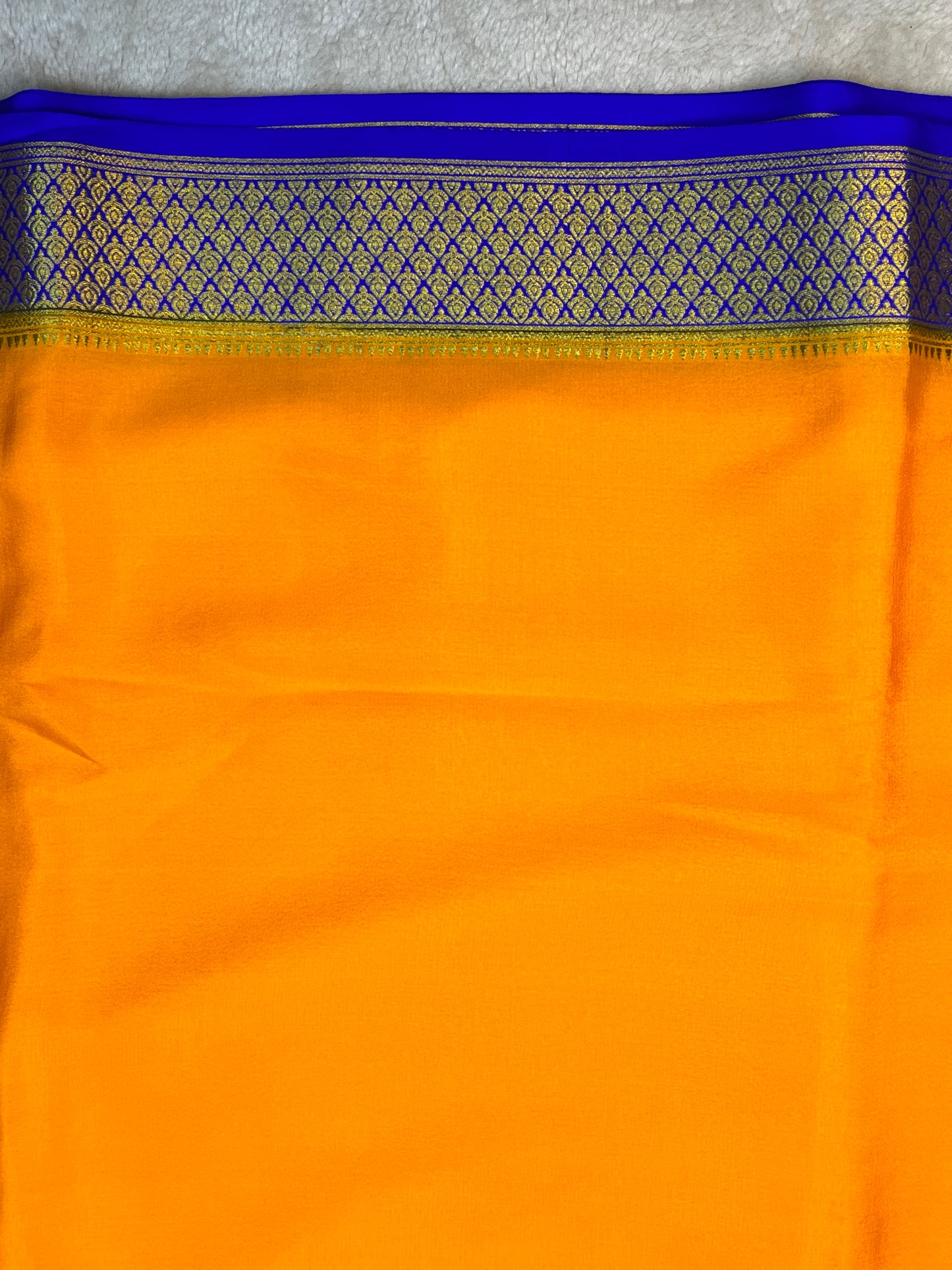 Pure Crepe Mysore Silk Saree In Yellow & Royal Blue contrast border-16271501