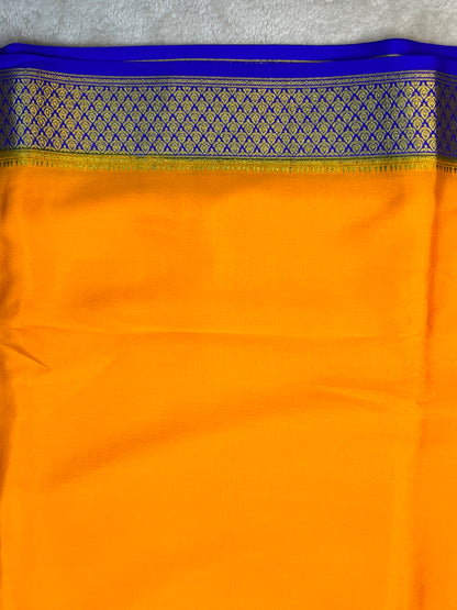 Pure Crepe Mysore Silk Saree In Yellow & Royal Blue contrast border-16271501