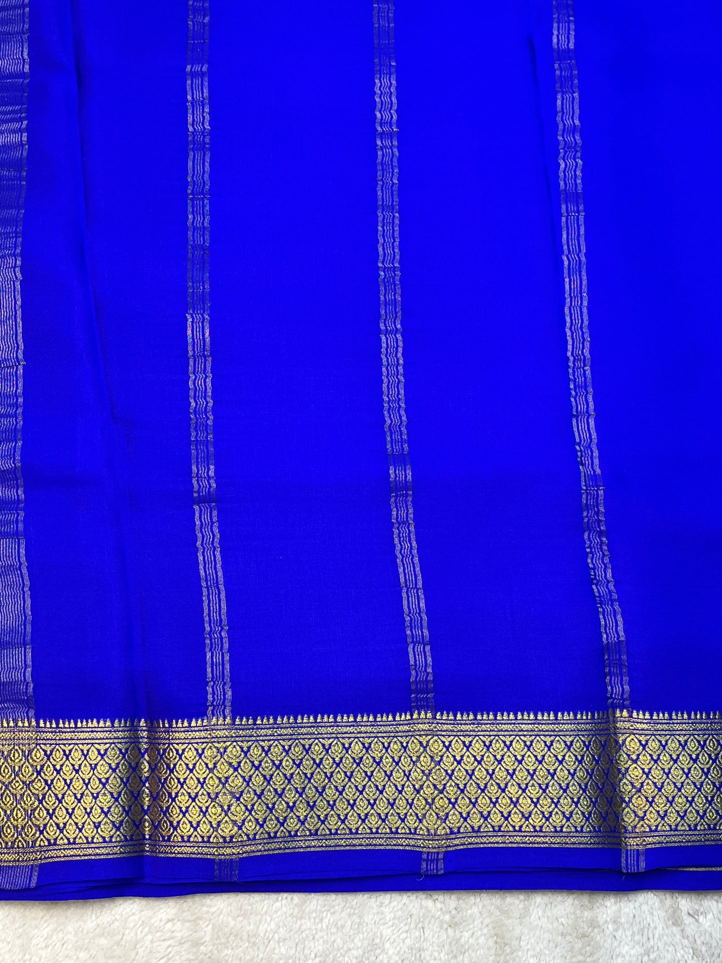 Pure Crepe Mysore Silk Saree In Yellow & Royal Blue contrast border-16271501