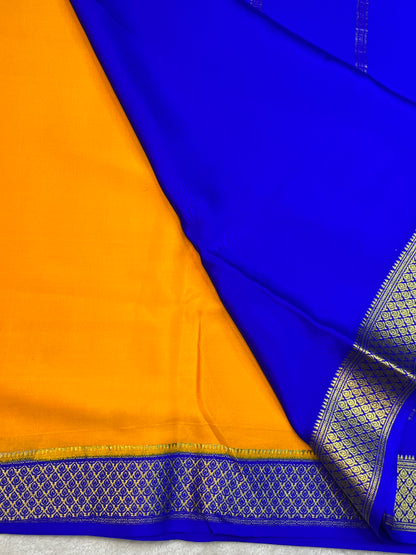 Pure Crepe Mysore Silk Saree In Yellow & Royal Blue contrast border-16271501