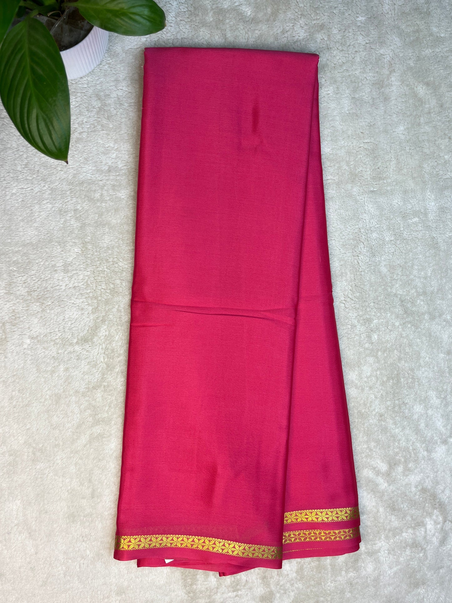 Pure Crepe Mysore Silk Saree In Rani Pink With Self Blouse-1146006