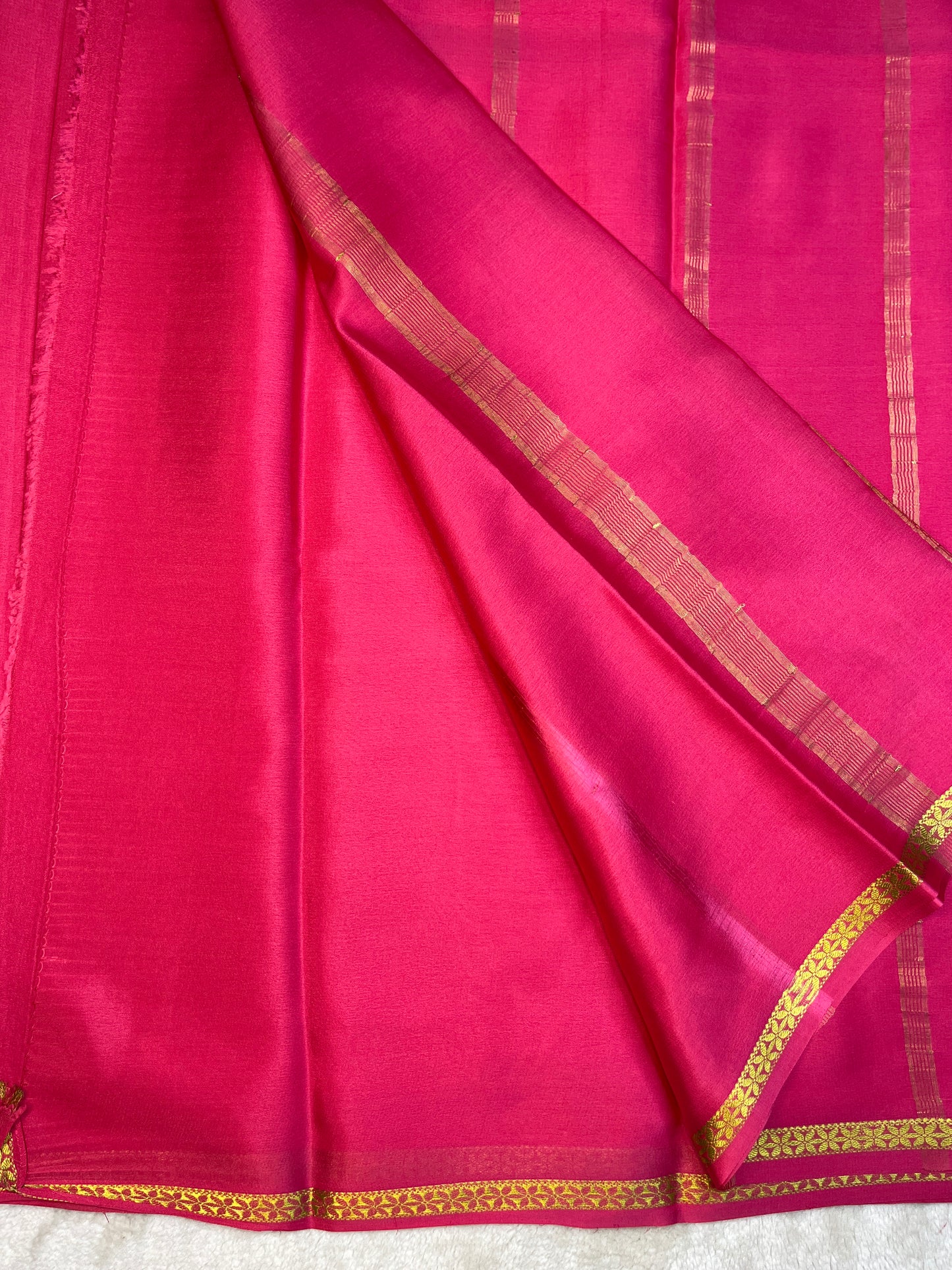 Pure Crepe Mysore Silk Saree In Rani Pink With Self Blouse-1146006