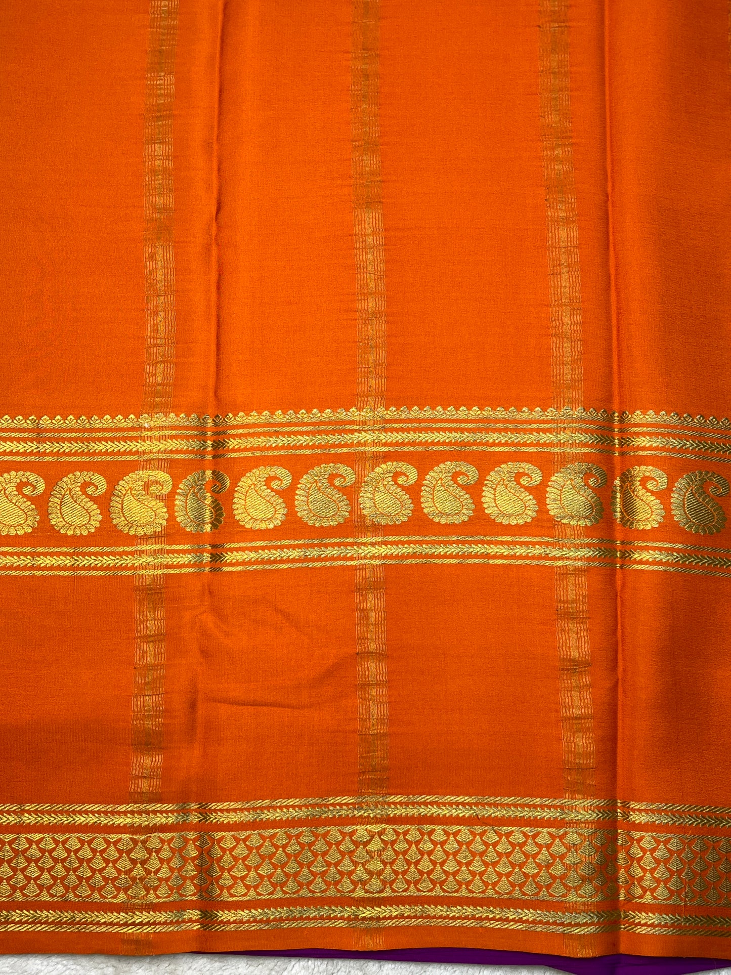 Pure Crepe Mysore Silk 3D Saree In Blue with Orange Contrast Blouse