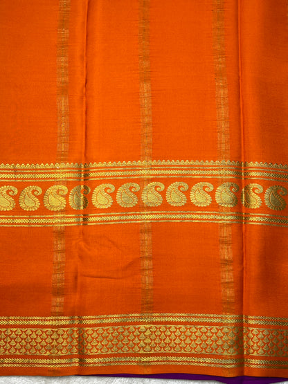Pure Crepe Mysore Silk 3D Saree In Blue with Orange Contrast Blouse