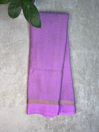 Pure Mysore Silk Saree Crush Brocade In Lavender with Self Blouse