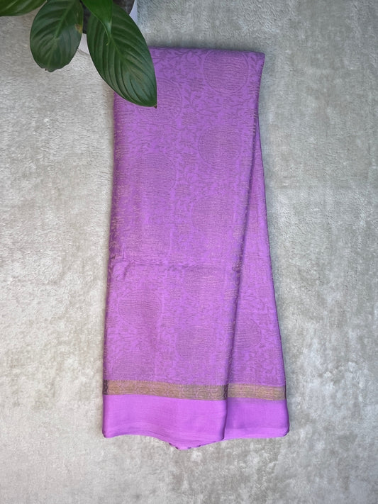 Pure Mysore Silk Saree Crush Brocade In Lavender with Self Blouse