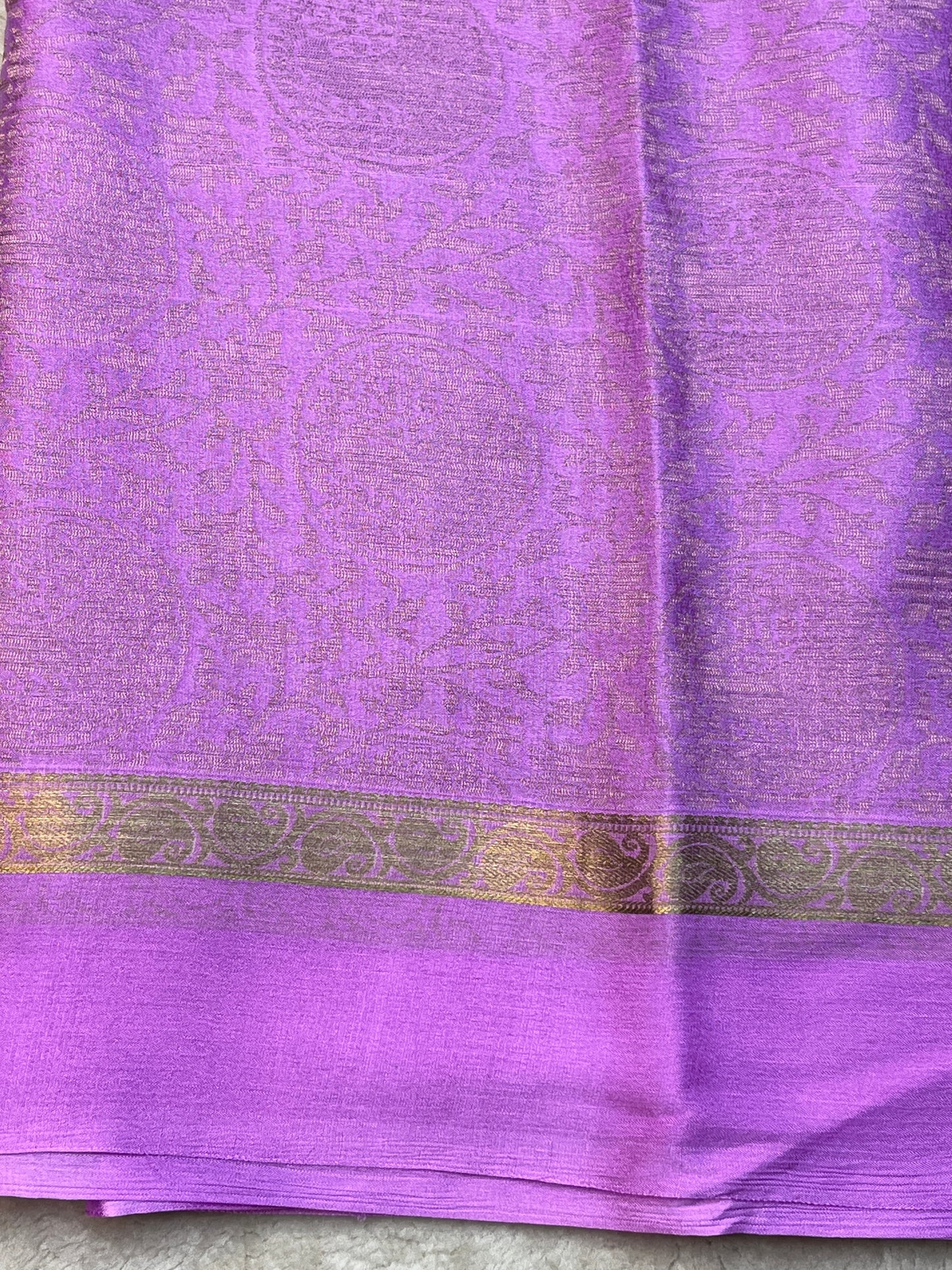 Pure Mysore Silk Saree Crush Brocade In Lavender with Self Blouse