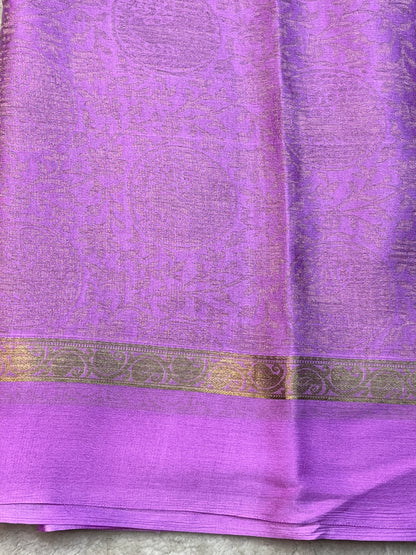 Pure Mysore Silk Saree Crush Brocade In Lavender with Self Blouse