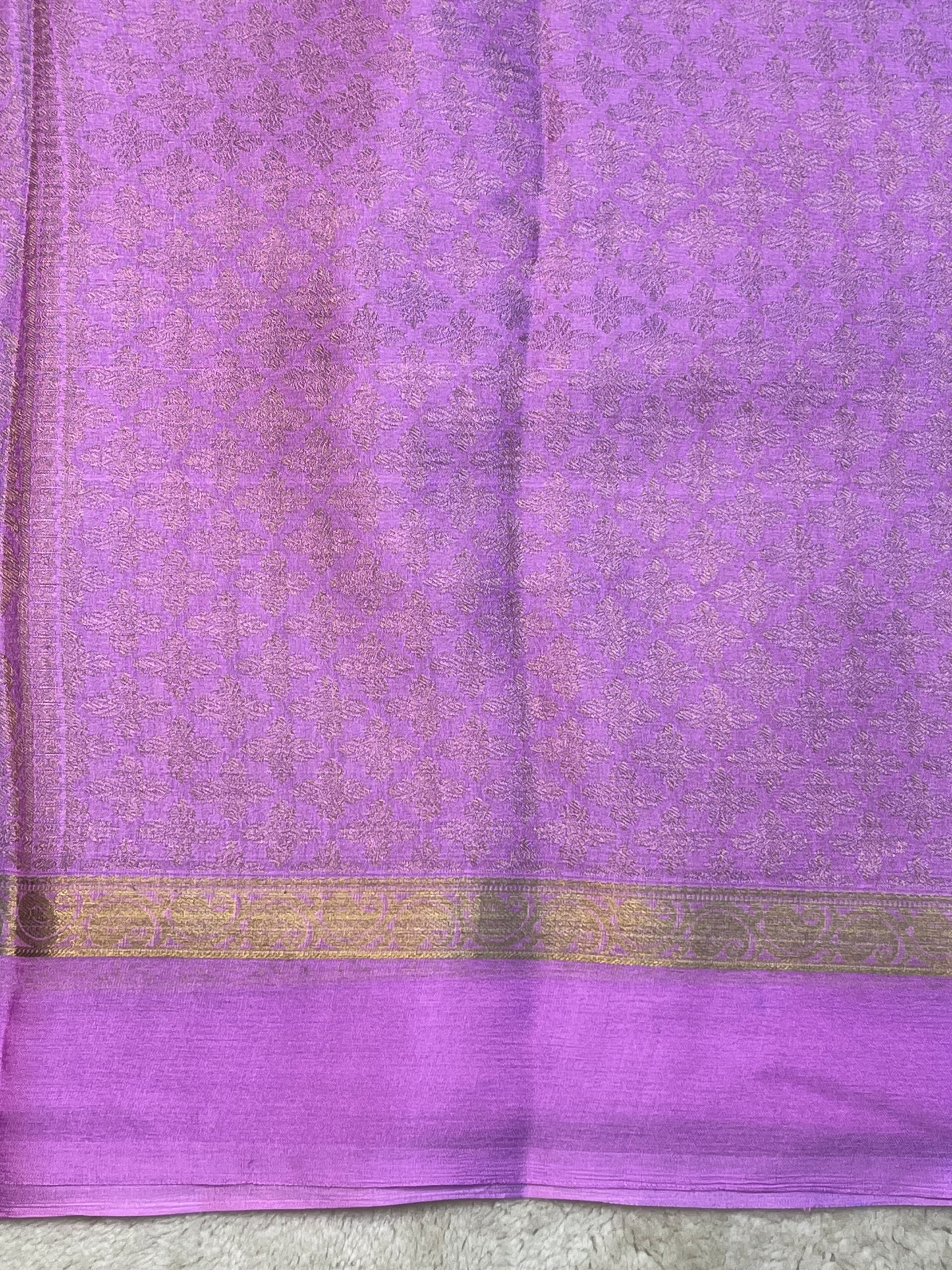 Pure Mysore Silk Saree Crush Brocade In Lavender with Self Blouse