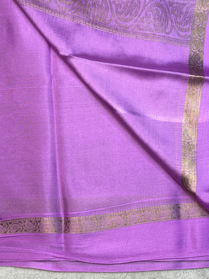 Pure Mysore Silk Saree Crush Brocade In Lavender with Self Blouse