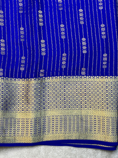 Pure Mysore Silk Saree Heavy Mungi Checks With Navy Blue Butta Mix Border In Self Blouse