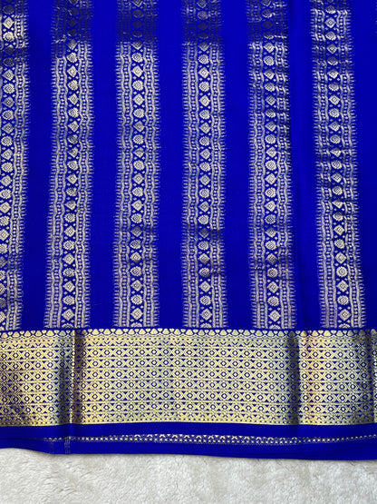 Pure Mysore Silk Saree Heavy Mungi Checks With Navy Blue Butta Mix Border In Self Blouse