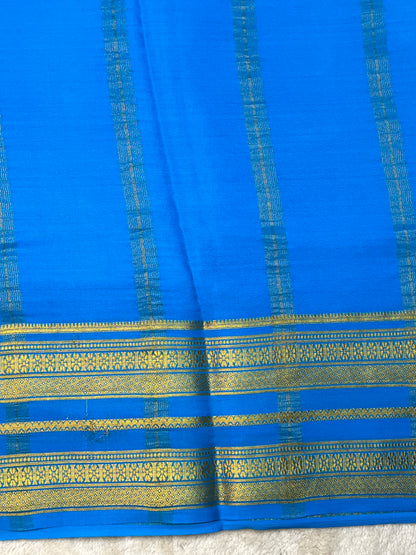 Pure Crepe Mysore Silk Saree In 3D Shadeds With Navy Blue , and Pink With Contrast Blue Blouse