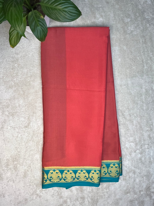 Pure Mysore Silk Gandaberunda Border In Light Pink With Teal Blue Contrast Blouse