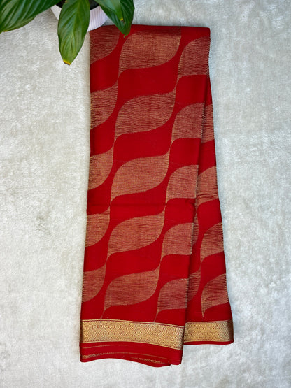 Pure Crepe Mysore Silk Saree In  Diamond Crush Brocade With Orange Self Blouse