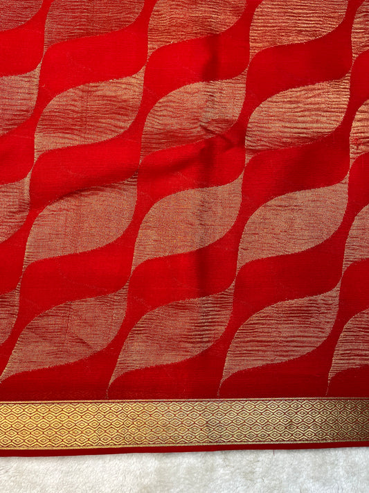 Pure Crepe Mysore Silk Saree In  Diamond Crush Brocade With Orange Self Blouse