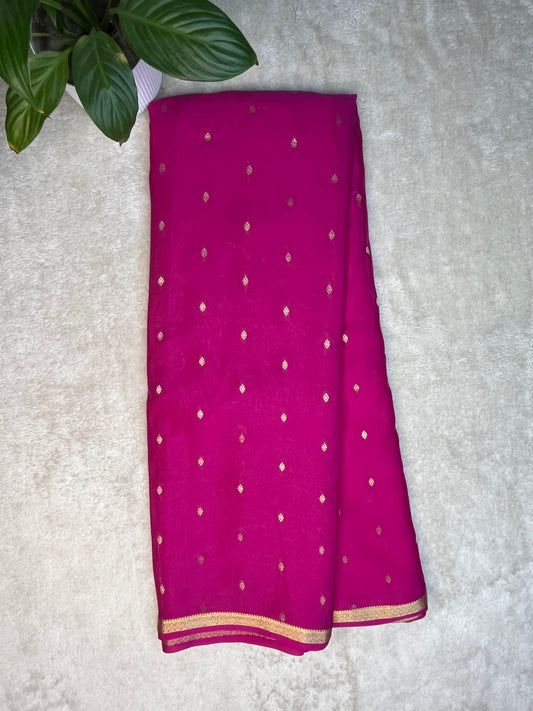 Pure Crepe Mysore Silk Saree with Pink butta and BrocadeSelf blouse-1145312