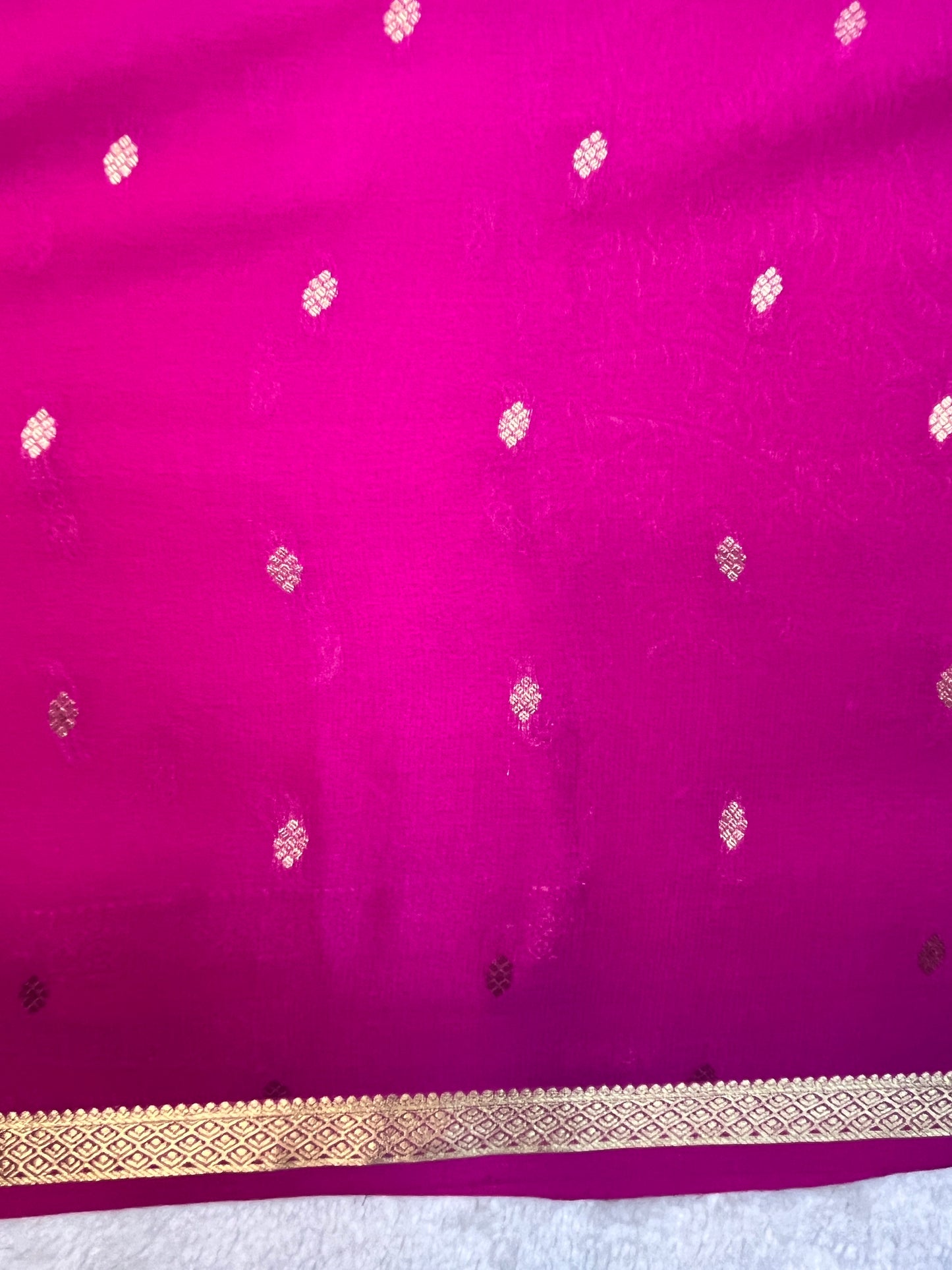 Pure Crepe Mysore Silk Saree with Pink butta and BrocadeSelf blouse