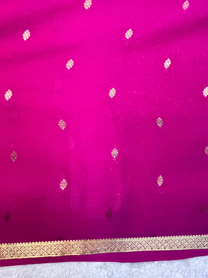 Pure Crepe Mysore Silk Saree with Pink butta and BrocadeSelf blouse