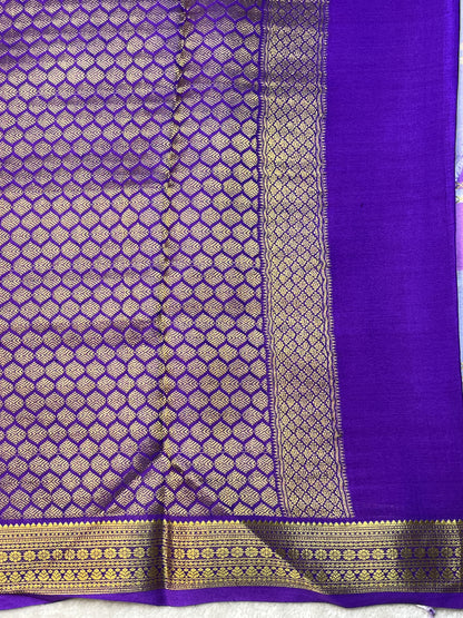 Pure Crepe Mysore Silk Shaded Mix Checks in Violet with Purple Contrast Blouse
