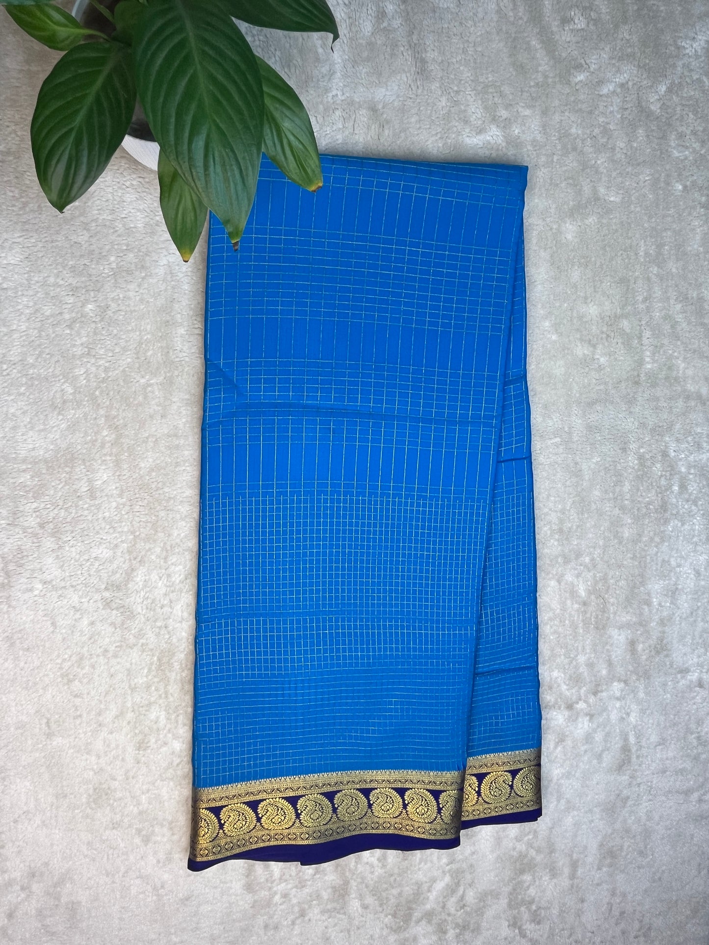 Pure Crepe Mysore Silk Saree in checks mango border 1145314