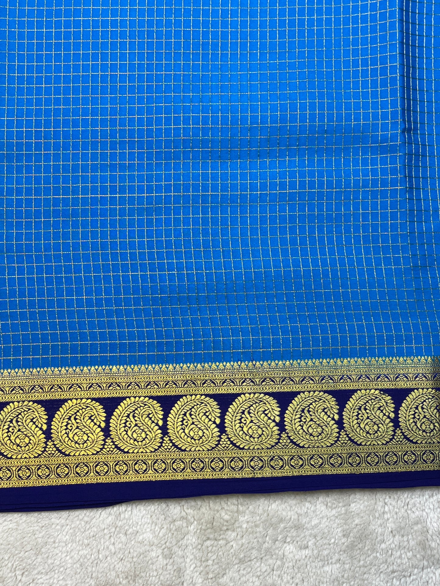 Pure Crepe Mysore Silk Saree in checks mango border 1145314