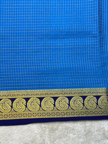 Pure Crepe Mysore Silk Saree in checks mango border 1145314