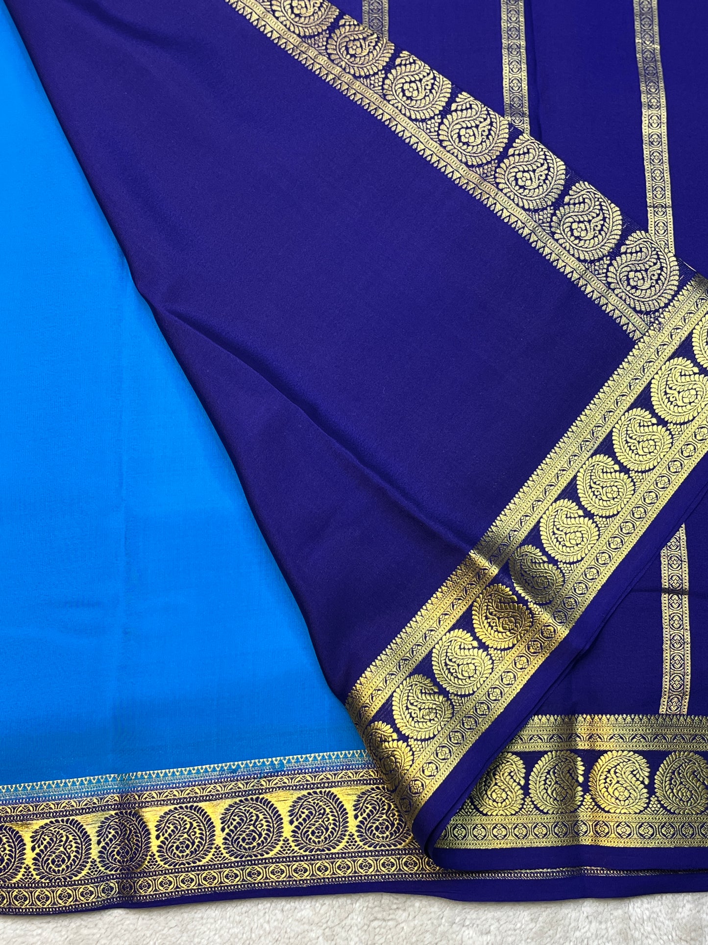 Pure Crepe Mysore Silk Saree in checks mango border 1145314