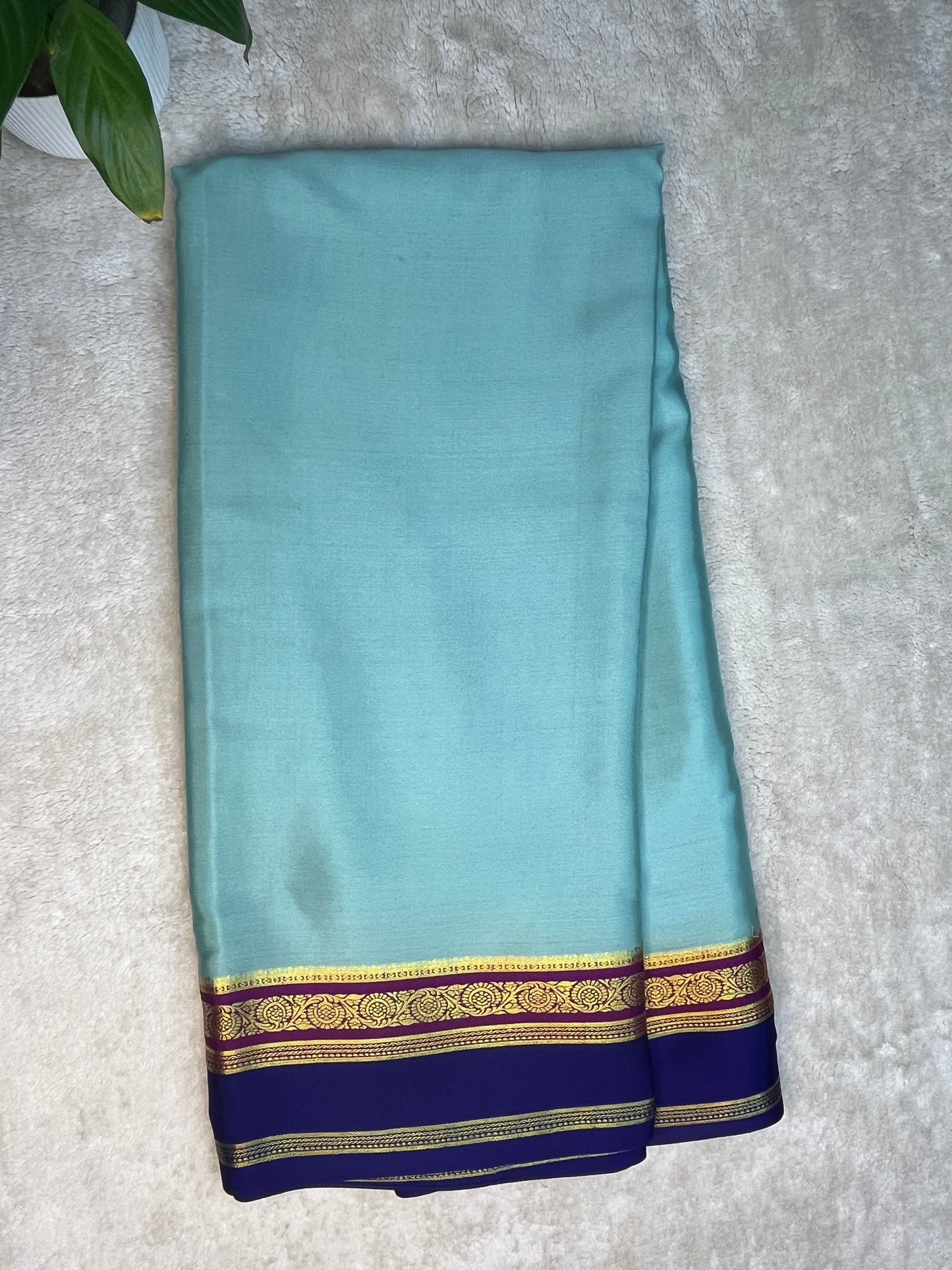 Pure Crepe Mysore Silk 3D bentex Aqua Blue , Royal Blue With Wine Contrast Blouse-2637752