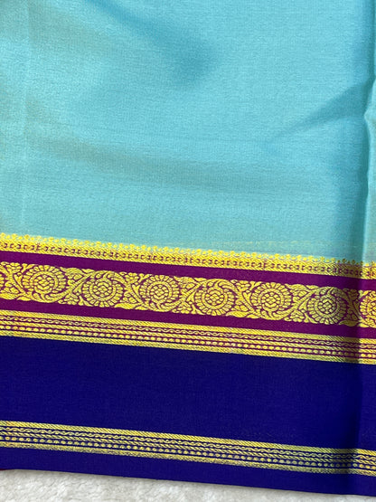Pure Crepe Mysore Silk 3D bentex Aqua Blue , Royal Blue With Wine Contrast Blouse-2637752
