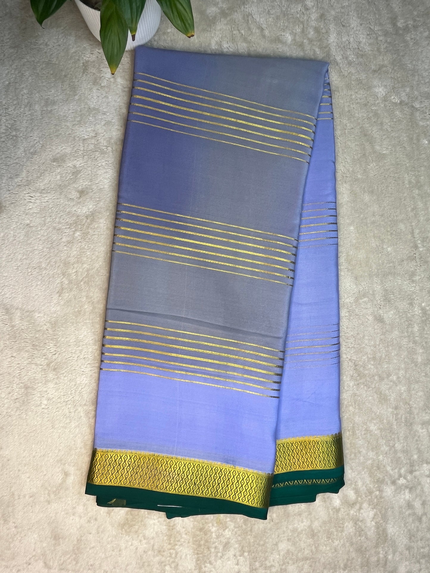Pure Crepe Mysore Silk 3D shaded In Blue With Green Contrast Blouse