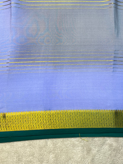 Pure Crepe Mysore Silk 3D shaded In Blue With Green Contrast Blouse