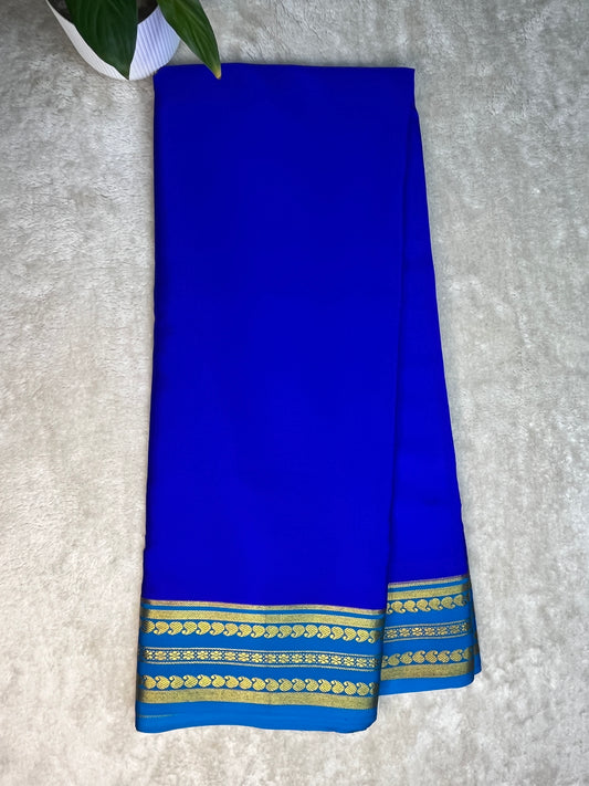 Pure Crepe Mysore Silk Saree in reverse mango border With Blue Self Blouse-1146005