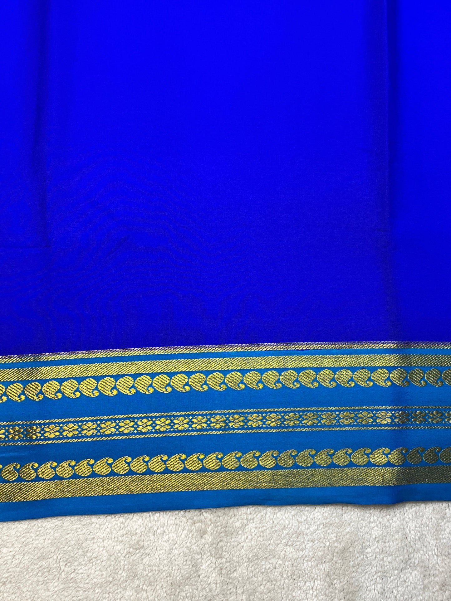 Pure Crepe Mysore Silk Saree in reverse mango border With Blue Self Blouse-1146005