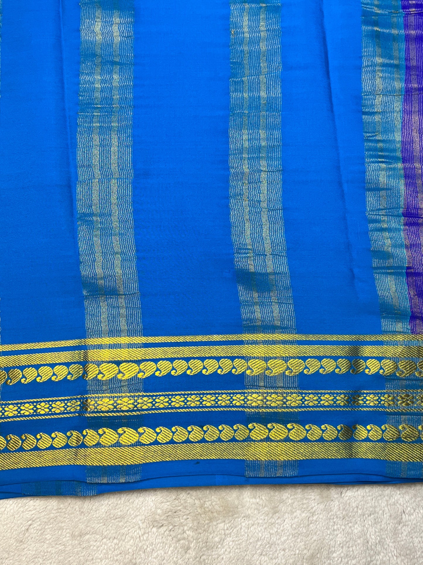 Pure Crepe Mysore Silk Saree in reverse mango border With Blue Self Blouse-1146005