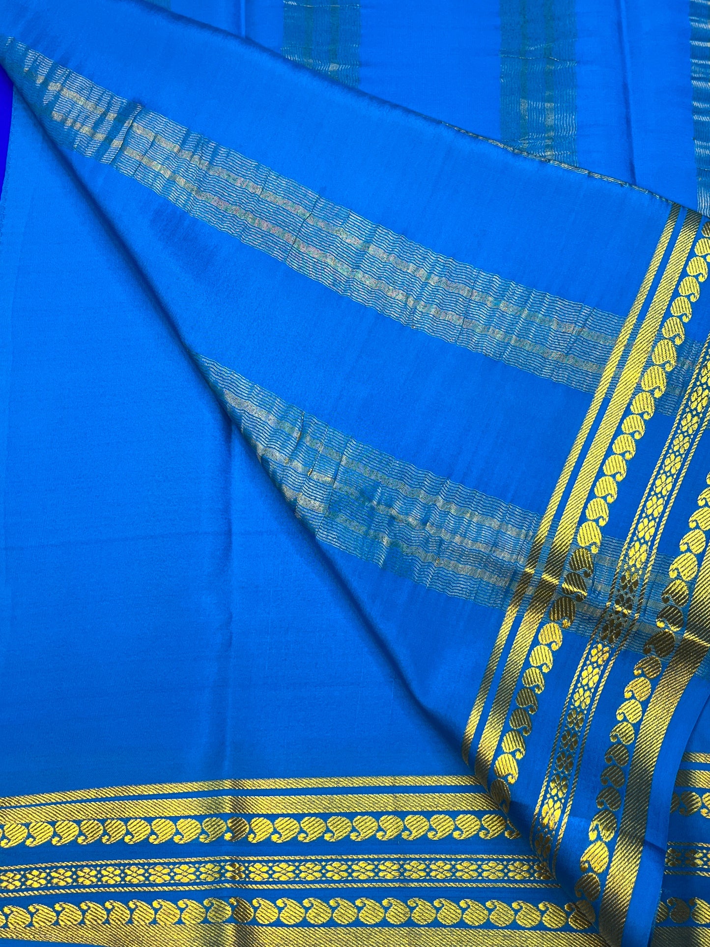 Pure Crepe Mysore Silk Saree in reverse mango border With Blue Self Blouse-1146005