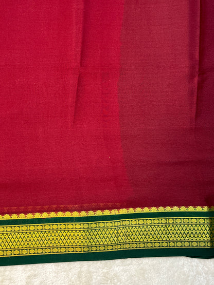 Pure Crepe Mysore Silk Saree piping border In Red & Green Contrast Blouse