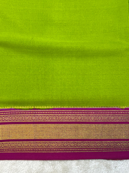 Pure Crepe Mysore Silk Patti Border In Green With Pink Contrast Blouse