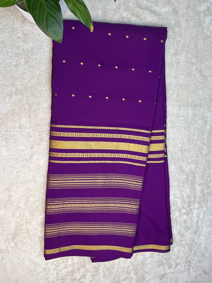 Pure Crepe Mysore Silk Saree Pallu Checks All Checks In Purple With Self Blouse