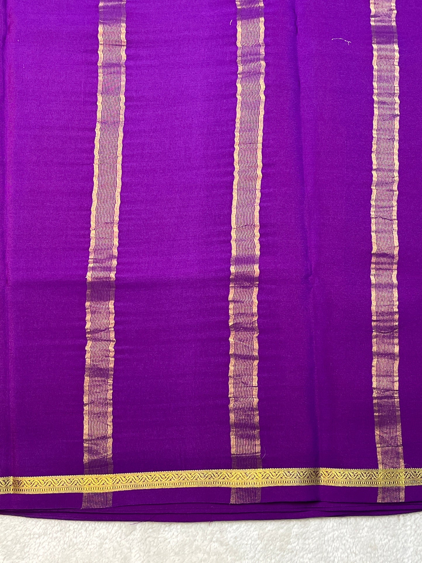 Pure Crepe Mysore Silk Saree Pallu Checks All Checks In Purple With Self Blouse