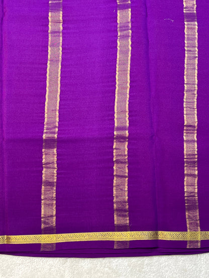 Pure Crepe Mysore Silk Saree Pallu Checks All Checks In Purple With Self Blouse