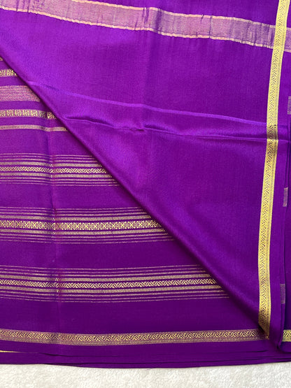 Pure Crepe Mysore Silk Saree Pallu Checks All Checks In Purple With Self Blouse