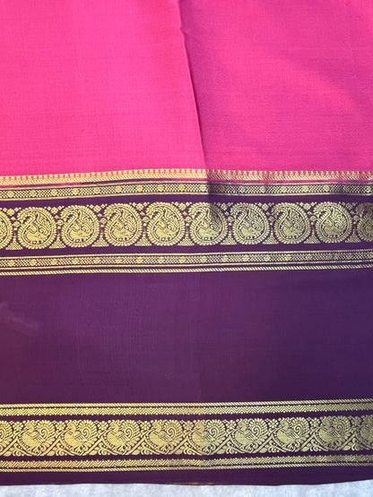 Pure Crepe Mysore Silk Saree 2D In Pink With Wine Contrast Blouse