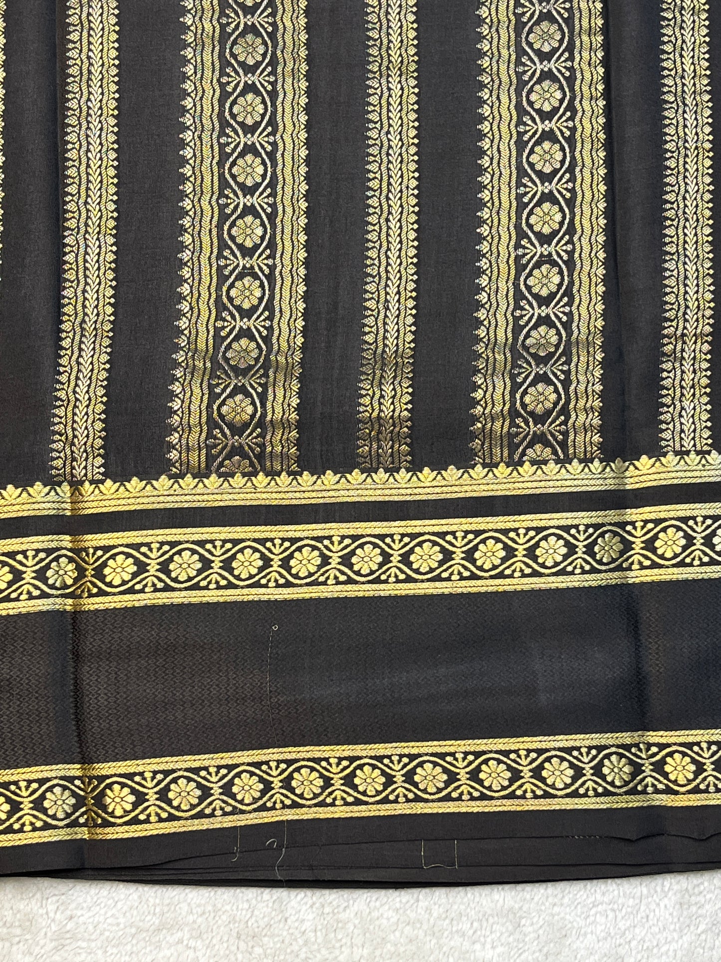 Pure Mysore Silk In Bentex Checks With Orange & Black Contrast Blouse