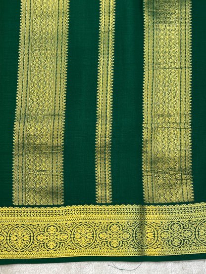 Pure Crepe Mysore Silk Saree with gold stripes border In Green Colour