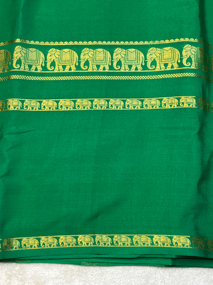 Pure Crepe Mysore Silk Saree with Bentex Elephant Border In Green Colour
